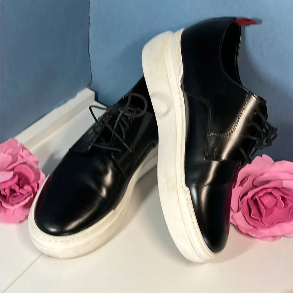 Italian made, Sleek Black Platform Sneakers women's size 10